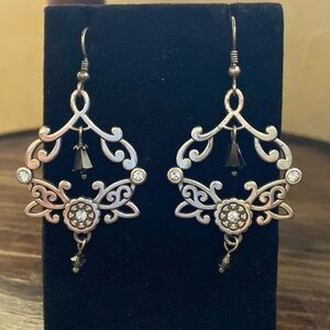 BRIGHTON silver filigree and crystal large dangle chandelier earrings‎